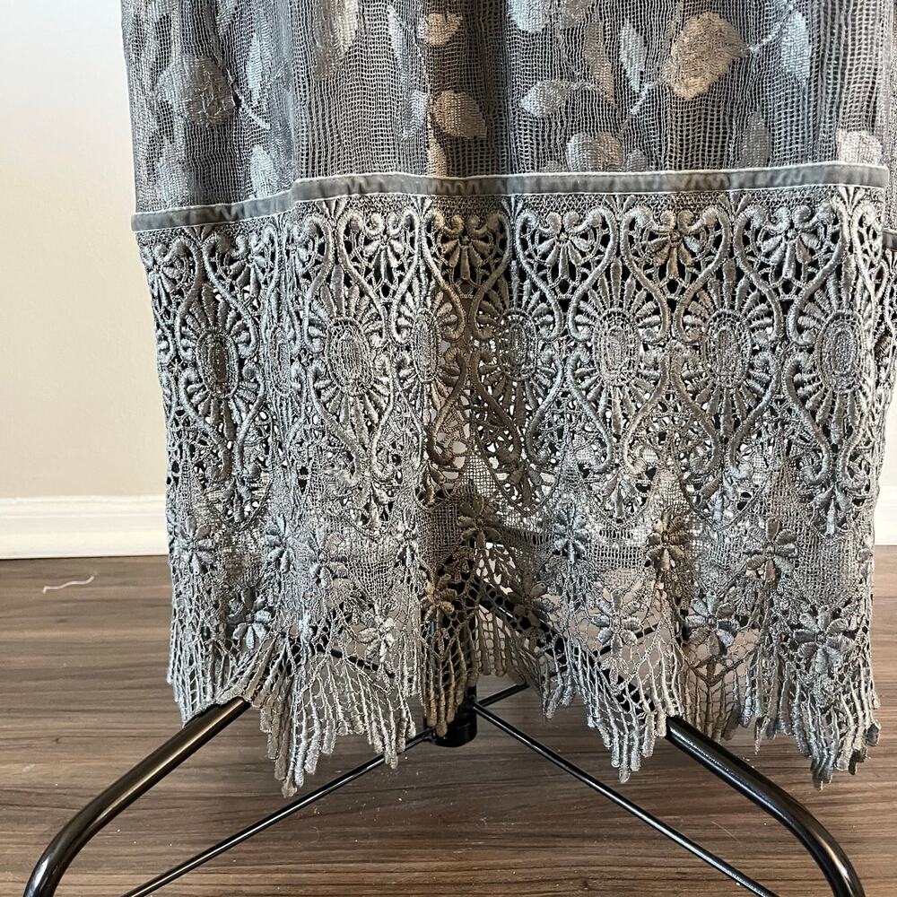 Sue Wong Gray Lace Maxi Dress Sz L Boho Whimsigoth Witchy Prom Wedding Guest - Picture 7 of 12